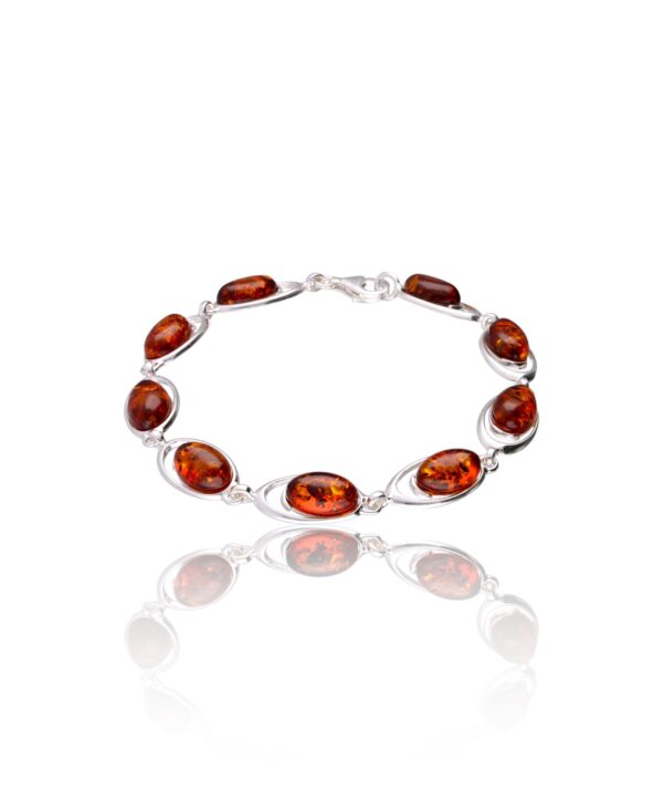 Bransoletka bursztynowe owale w srebrnej oprawie